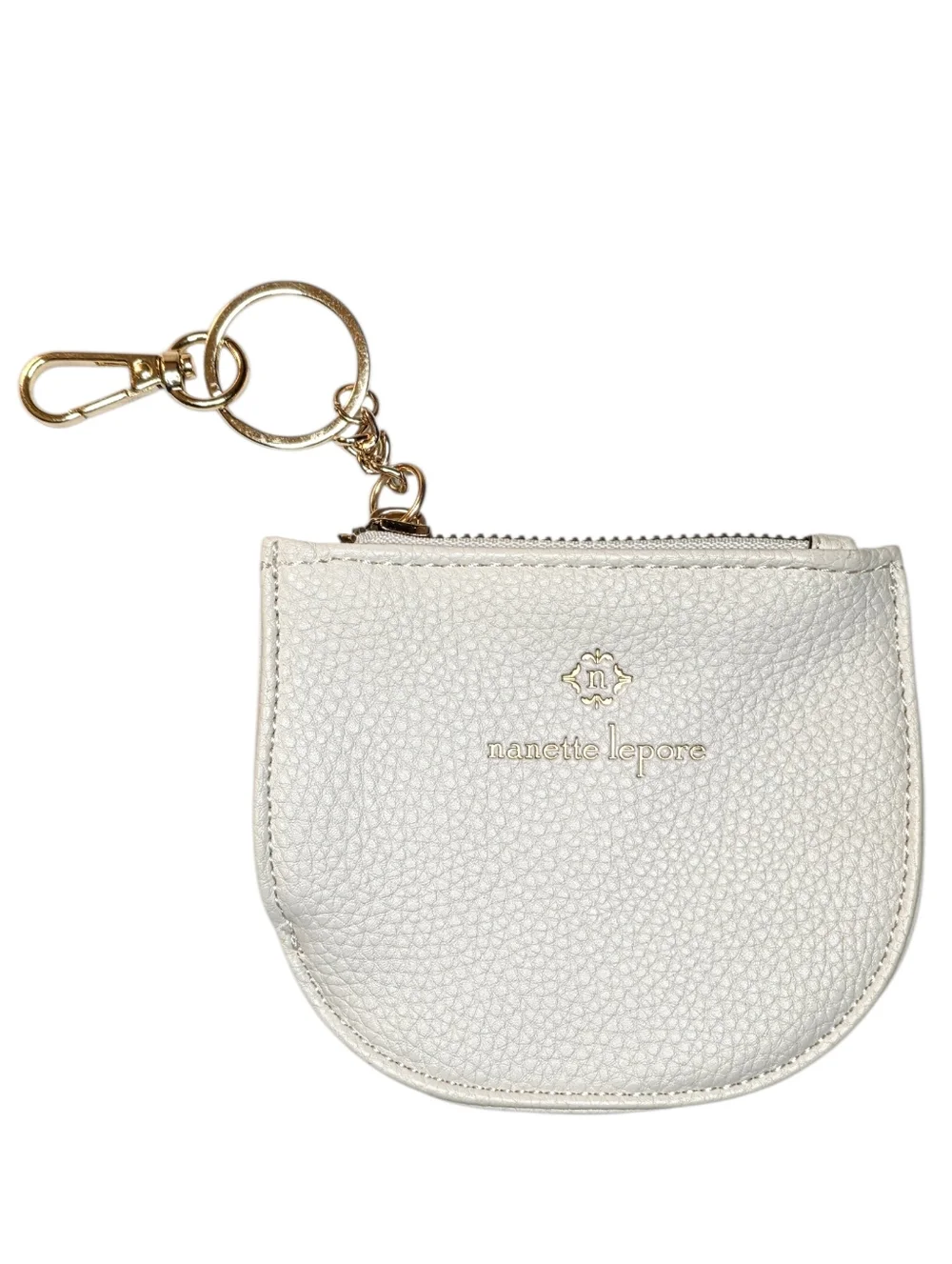 Nanette Lepore Coin Purse Mini Wallet Bag Charm Faux White Leather Gold Keychain